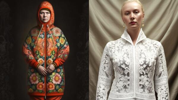 Как бы выглядела одежда в русском народном стиле на замену Adidas. Midjourney показала худи из кружева