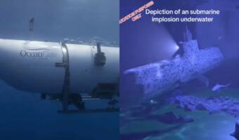 На видео визуализация взрыва «Титана» рядом с «Титаником». Подлодка могла схлопнуться как банка