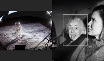 Как ИИ в Photoshop дорисовал культовые фото. На кадре американцы снимают космонавта на Луне в студии
