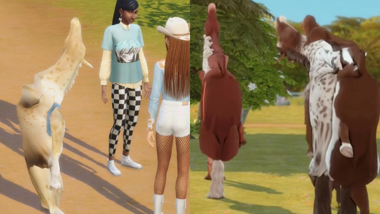 В Sims 4 Конное ранчо лошади ходят на двух ногах на видео. Баг с  животными-монстрами