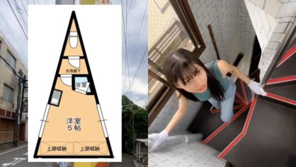 Как выглядит микростудия 11, 08 кв. м. в Токио. В треугольных апартаментах за 26 000 ₽ туалет на этаже