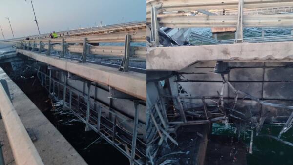 Что известно о ЧП на Крымском мосту. На видео – разрушенный пролёт, покорёженное авто и длинные пробки