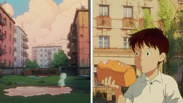 Как бы выглядел мультфильм Ghibli о российском детстве. На кадрах от нейросети - аниме с панельками