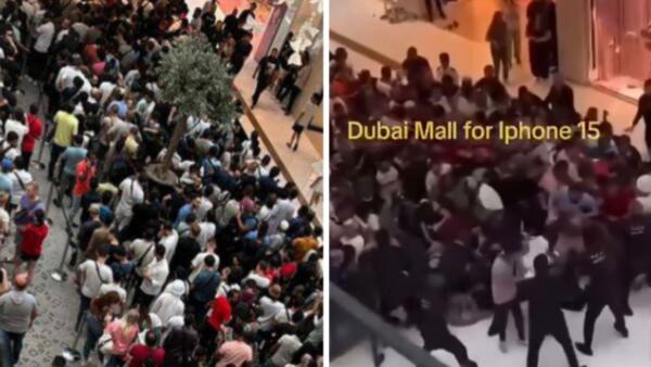 В торговом центре в Дубае выстроилась огромная очередь за iPhone 15. На видео - толпа и давка за айфон