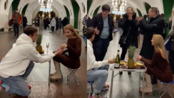 В Москве задержали парня за предложение девушке в метро «ВДНХ». На видео – счастливая невеста до суда