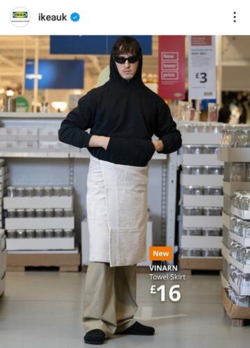Юбка-полотенце от Balenciaga высмеяли в мемах. На фото IKEA пародирует брендовую новинку за $925