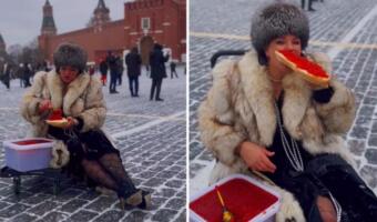 «Шиковать запрещается». Россиянку в шубе задержали за съёмки с красной икрой на Красной площади