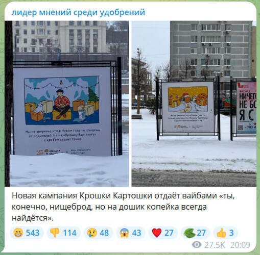 Как новогодние баннеры "Крошки Картошки" расстроили рунет. Напомнили о проблемах с переездом и спортом