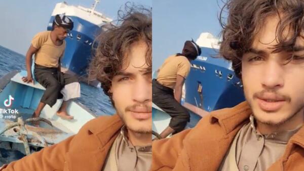 Тимхути Шаламе. Йеменский пират, похожий на Тимоти Шаламе, снял тикток на фоне корабля в Красном море
