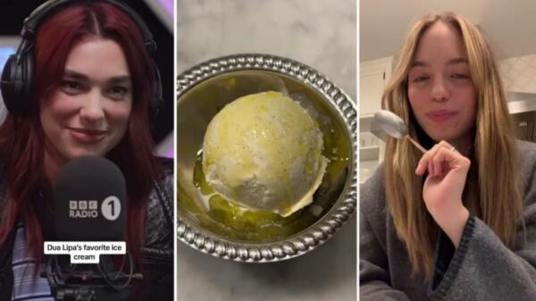 Зрители смешивают мороженое, оливковое масло и соль. Пробуют спорный перекус по рецепту от Дуа Липы