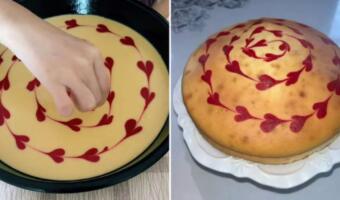 Как сделать трендовый пирог с сердечками. Участники флешмоба украшают кексы с помощью варенья и зубочисток