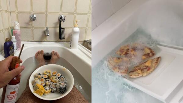 Люди из сообщества Bath Foods едят в ванных. Им не стыдно мыться и перекусывать наггетсами одновременно